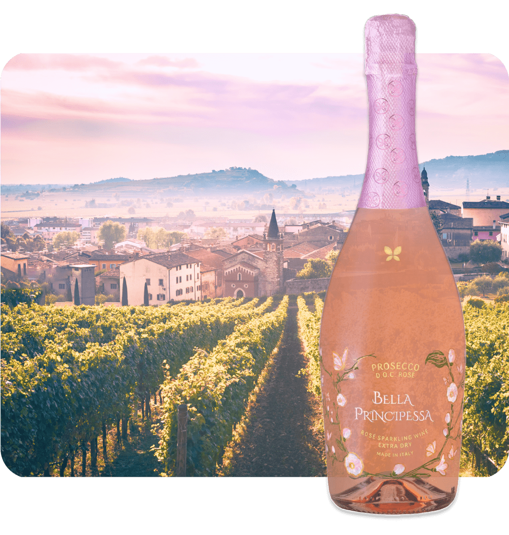 PRODUCTION: Our Prosecco Rose- hand-picked Raboso and Glera grapes from the Prosecco Hills.