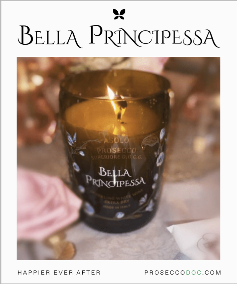 ProseccoDoc.com - Prosecco Candle: From Bottle to Art - Bella Principessa Luxury Prosecco's Ceramic Painted Bottle